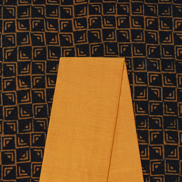 Chanderi Feel Block Printed Fabric & Spun Cotton (Banarasi PS Cotton Silk) Plain Fabric Unstitched Two Piece Dress Material Online ST-9484D-4000DX