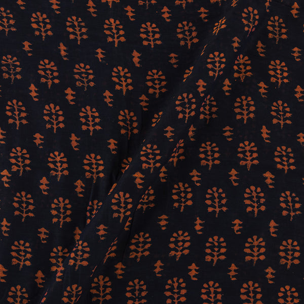 Deep Dyed Black Colour Leaves Hand Block Print Kora Fabric Online 9484E