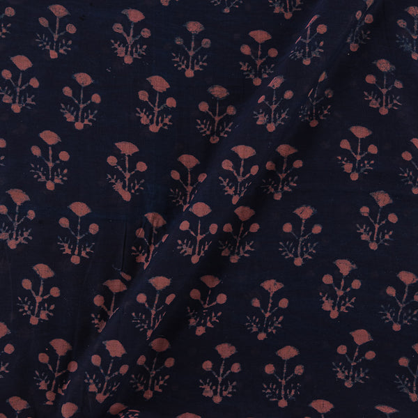 Deep Dyed Dark Blue Colour Leaves Hand Block Print Kora Fabric Online 9484F