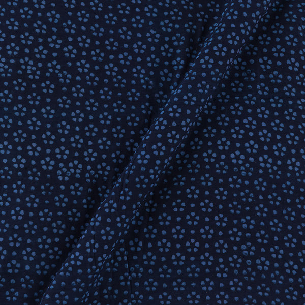 Deep Dyed Indigo Blue Colour Floral Hand Block Print Kora Fabric Online 9484S