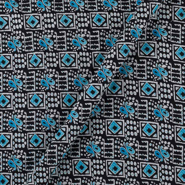 Soft Cottton Black Colour Batik Theme Geometric and Paisley Print Fabric Online 9488AM