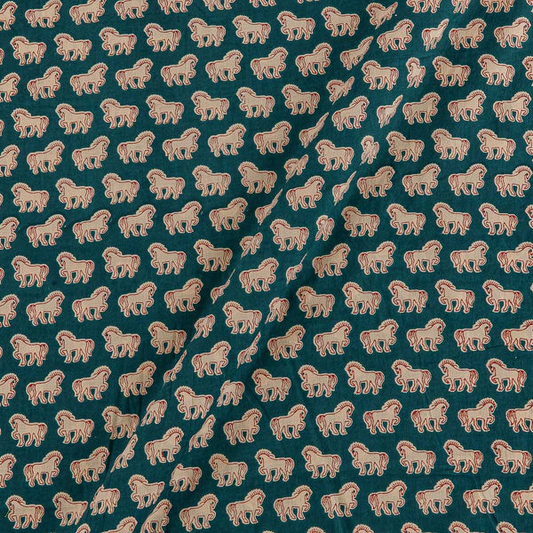 Cotton Teal Colour Horse Motif Print 42 Inches Width Fabric cut of 0.50 Meter