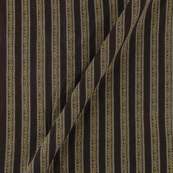 Cotton Dark Olive Colour Ajrakh Inspired All Over Border Print Fabric Online 9501FI4