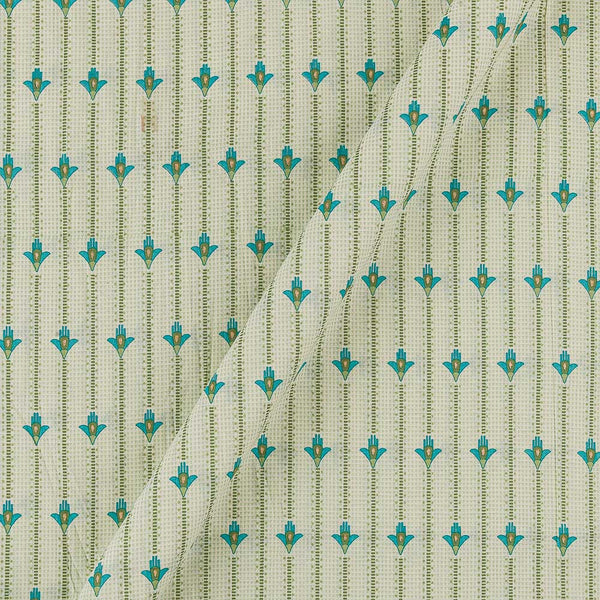 Cotton Pale Green Colour Gold Foil Floral Butti Print with Stripes Fabric Online 9503K1