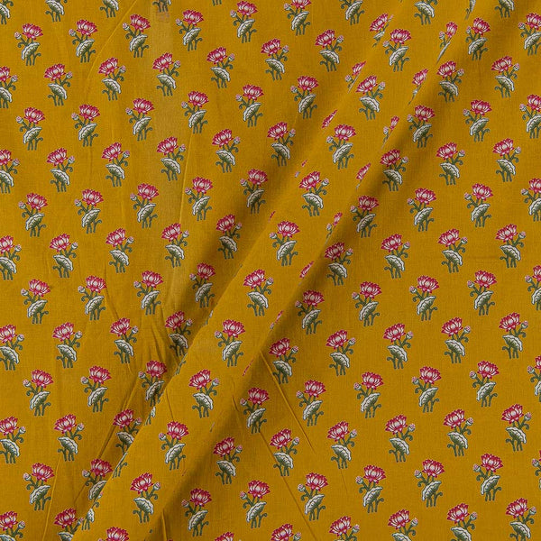 Soft Cotton Mustard Colour Floral Print Fabric Online 9503O
