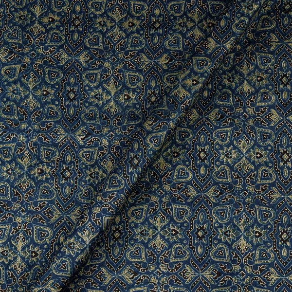 Ajrakh Pattern Natural Dyed Mashru Gaji Steel Blue Colour Block Print Fabric