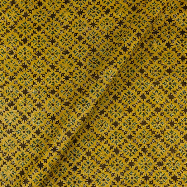 Ajrakh Pattern Natural Dyed Mashru Gaji Mustard Yellow Colour Block Print Fabric cut of 0.40 Meter