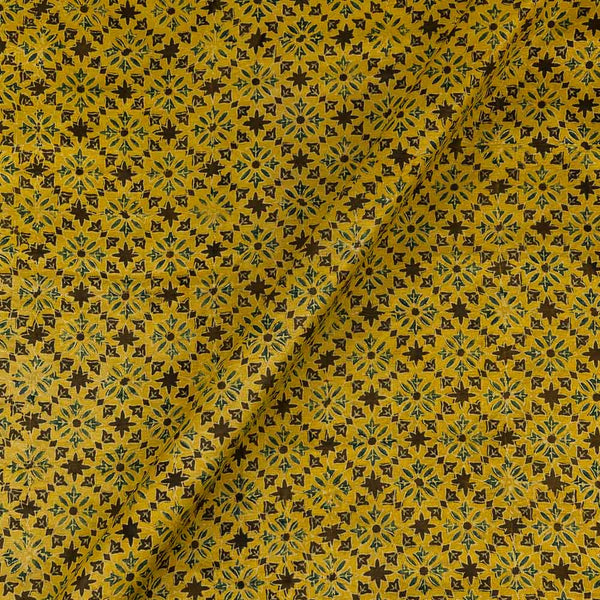 Ajrakh Pattern Natural Dyed Mashru Gaji Mustard Yellow Colour Block Print Fabric