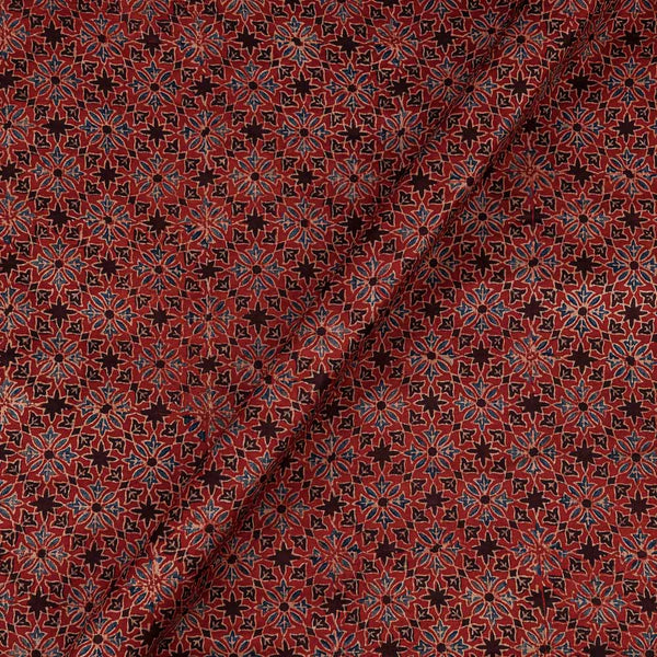 Ajrakh Pattern Natural Dyed Mashru Gaji Brick Colour Block Print Fabric