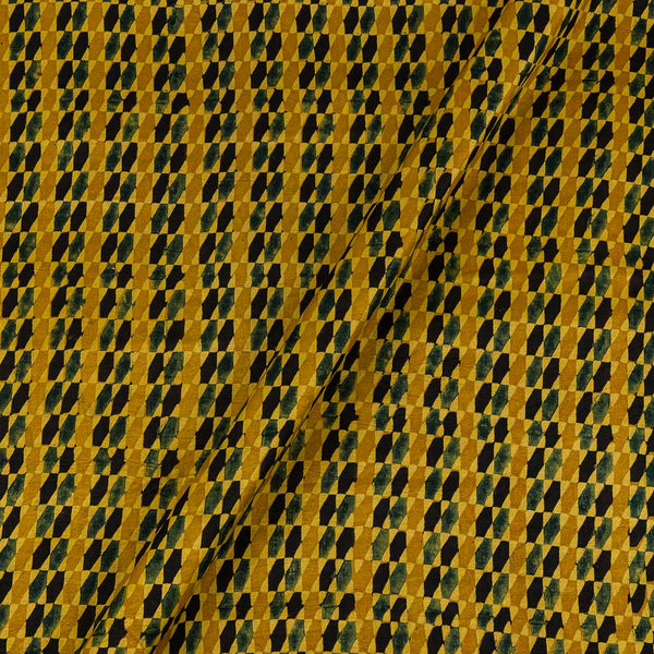 Ajrakh Pattern Natural Dyed Mashru Gaji Mustard Yellow Colour Geometric Block Print Fabric