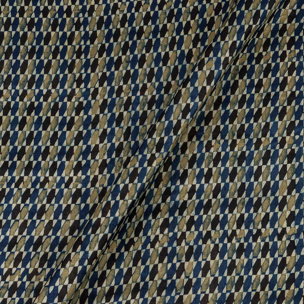 Ajrakh Pattern Natural Dyed Mashru Gaji Steel Blue Colour Geometric Block Print Fabric