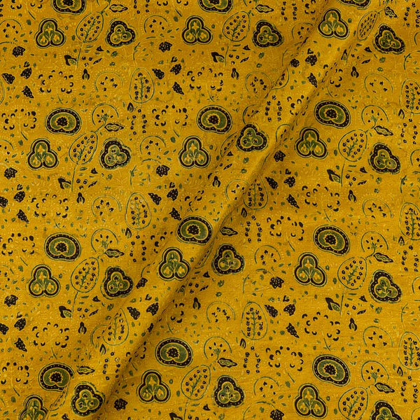Ajrakh Pattern Natural Dyed Mashru Gaji Mustard Yellow Colour Block Print Fabric