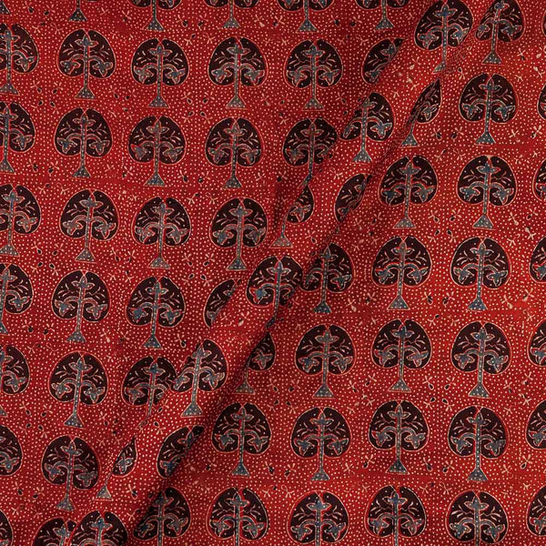 Ajrakh Pattern Natural Dyed Mashru Gaji Brick Red Colour Tree Motif Block Print Fabric Online 9506TP