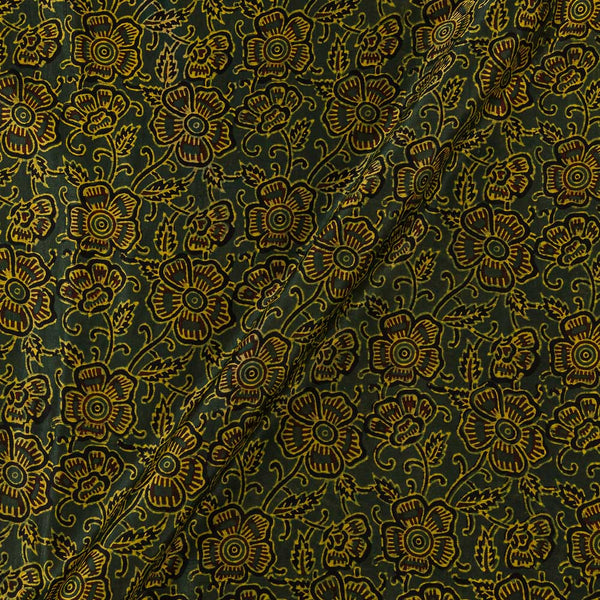Ajrakh Pattern Natural Dyed Mashru Gaji Bottle Green Colour Jaal Block Print Fabric cut of 0.90 Meter