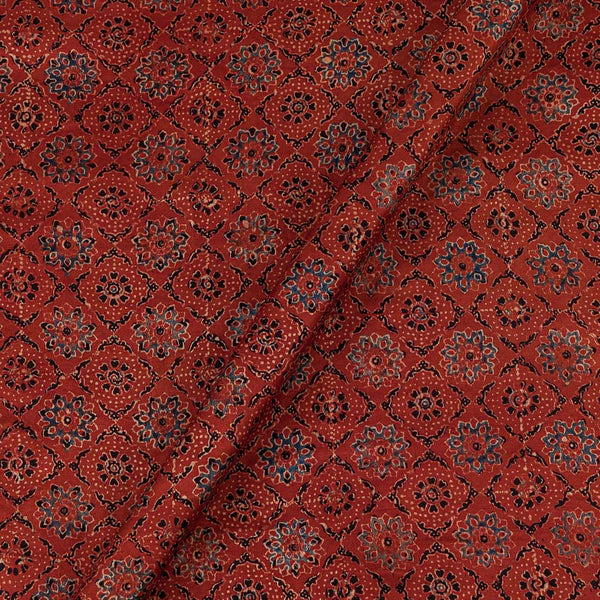 Ajrakh Pattern Natural Dyed Mashru Gaji Brick Colour Block Print Fabric