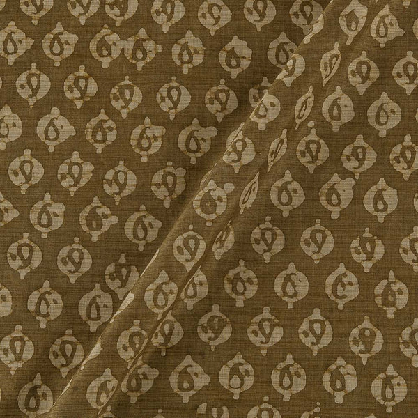Fancy Bhagalpuri Blended Cotton Olive Colour Leaves Batik Print On Silk Feel Fabric Online 9525BE5