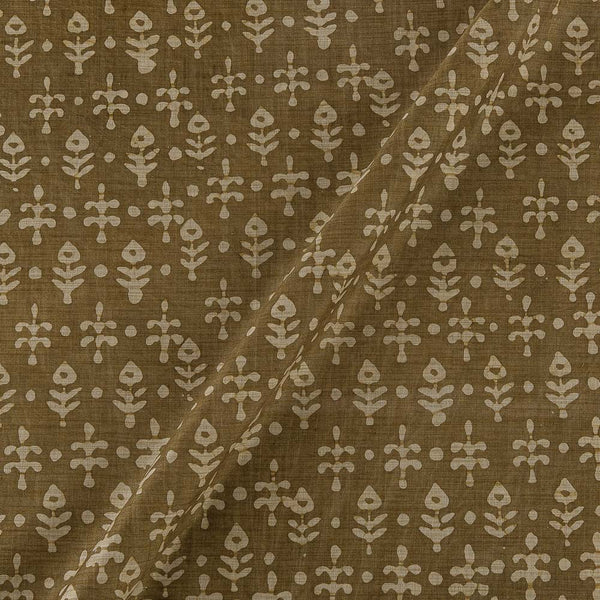 Fancy Bhagalpuri Blended Cotton Olive Colour Leaves Batik Print On Silk Feel Fabric Online 9525BF4