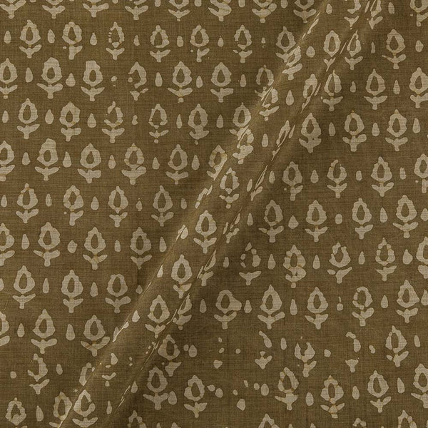 Fancy Bhagalpuri Blended Cotton Olive Colour Leaves Batik Print On Silk Feel Fabric Online 9525BH10