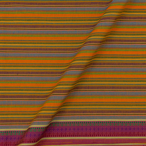 Cotton Multi Colour Stripes with Jacquard Daman Border Fabric Online 9540B2