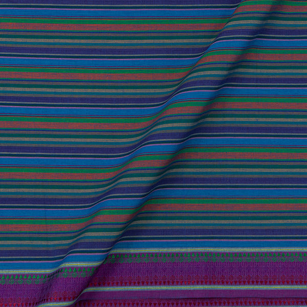 Cotton Multi Colour Stripes with Jacquard Daman Border Fabric Online 9540B3