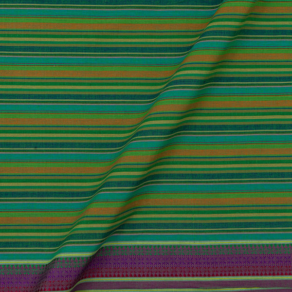 Cotton Multi Colour Stripes with Jacquard Daman Border Fabric Online 9540B5