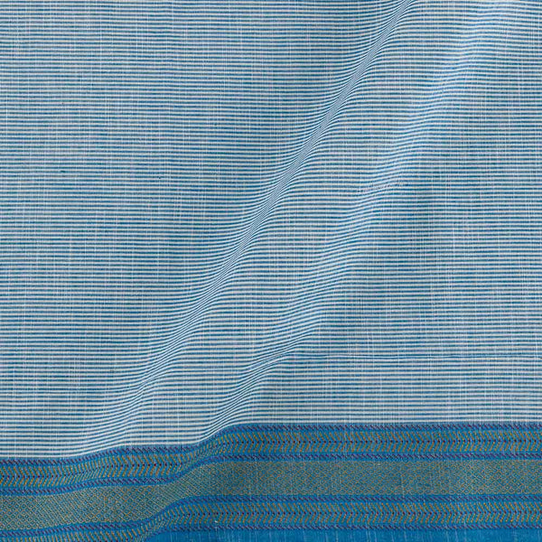 Cotton Aqua Colour Stripes with Jacquard Daman Border Fabric
