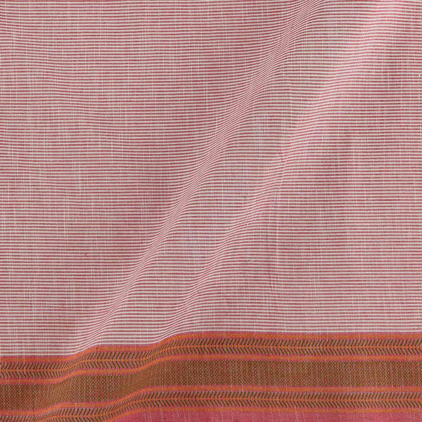 Cotton Peach Pink Colour Stripes with Jacquard Daman Border Fabric