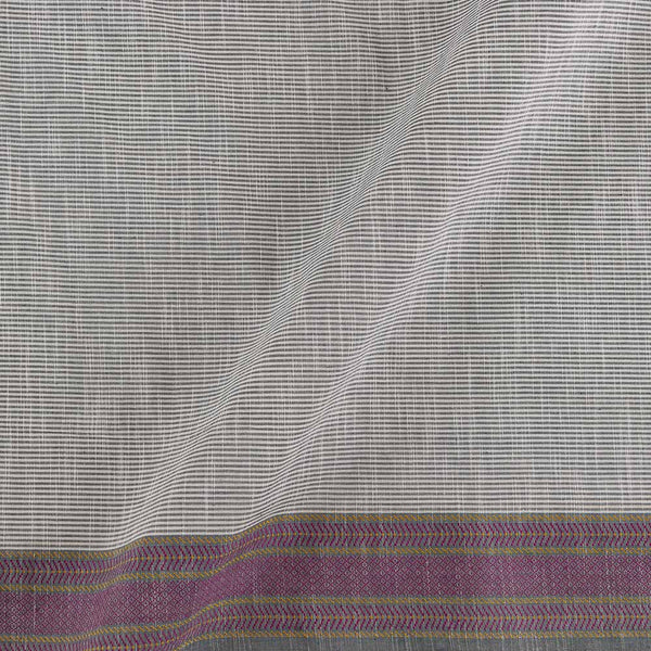 Cotton Dove Grey Colour Stripes with Jacquard Daman Border Fabric