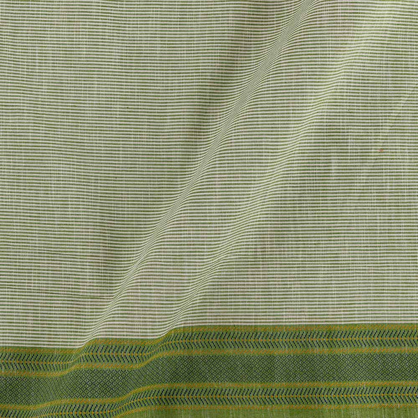 Cotton Pastel Green Colour Stripes with Jacquard Daman Border Fabric