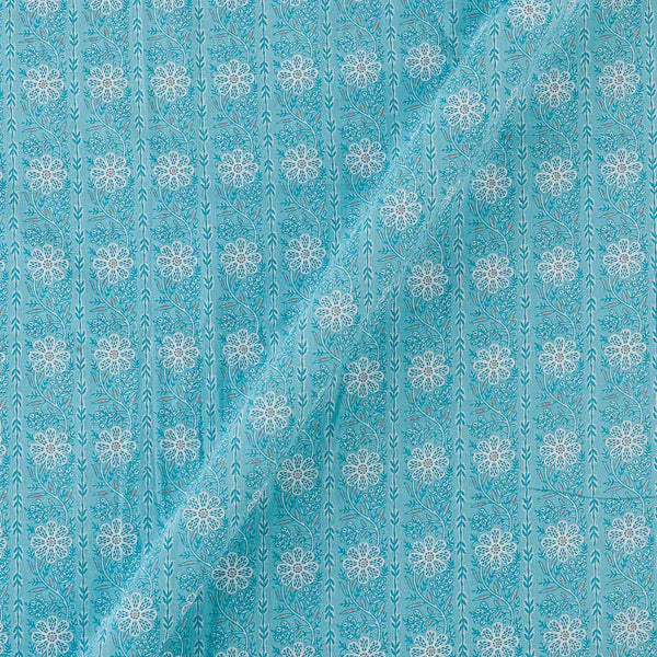 Cotton Aqua Colour Floral Border Print Fabric Online 9549CB3