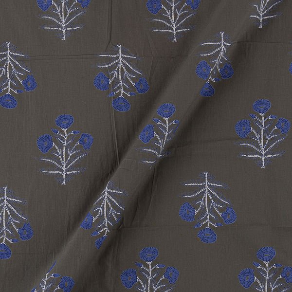 Cotton Charcoal Grey Colour Sanganeri Print 42 Inches Width Fabric