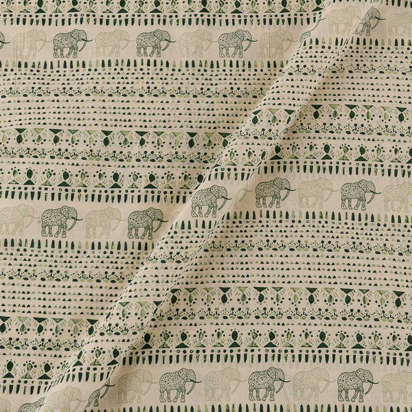 Cotton Off White Colour Elephant Motif Print Fabric Online 9557EL3