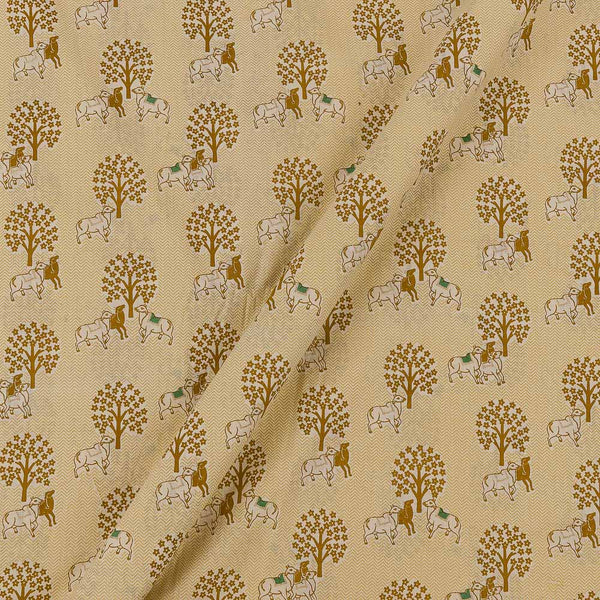Cotton Cream Yellow Colour Gold Foil Pichwai Print Fabric Online 9557ER3