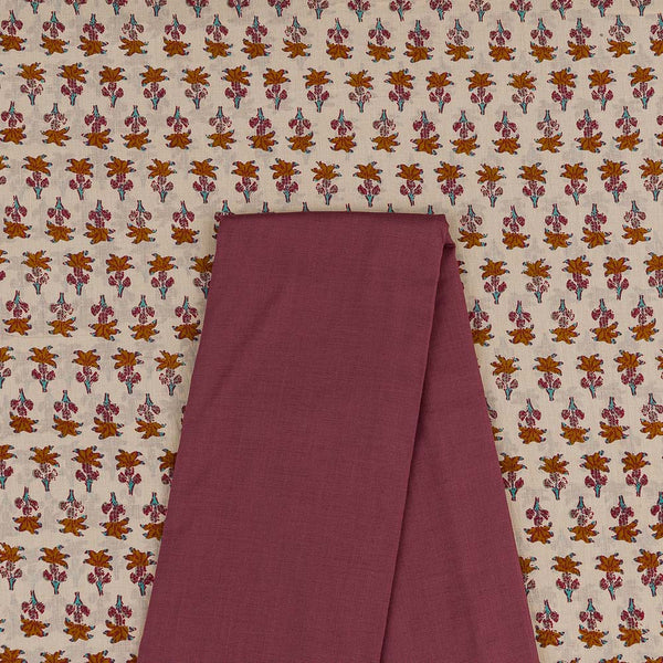 Two Pc Set Of Cotton Printed Fabric & Slub Rayon Lycra Stretchable Fabric [2.50 Mtr Each]