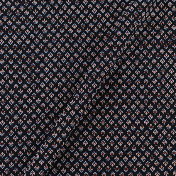 Cotton Barmer Ajrakh Black Colour Floral Block Print Fabric Online 9567DL4