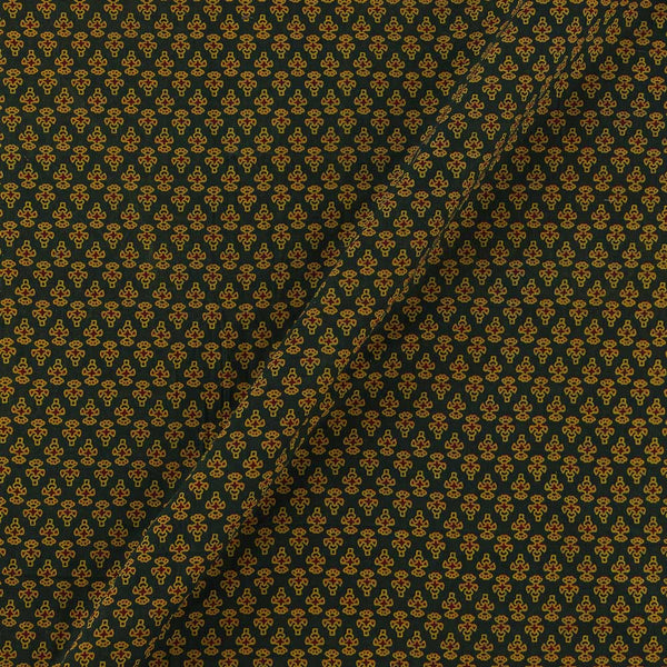 Cotton Barmer Ajrakh Dark Green Colour Floral Block Print Fabric Online 9567DN1