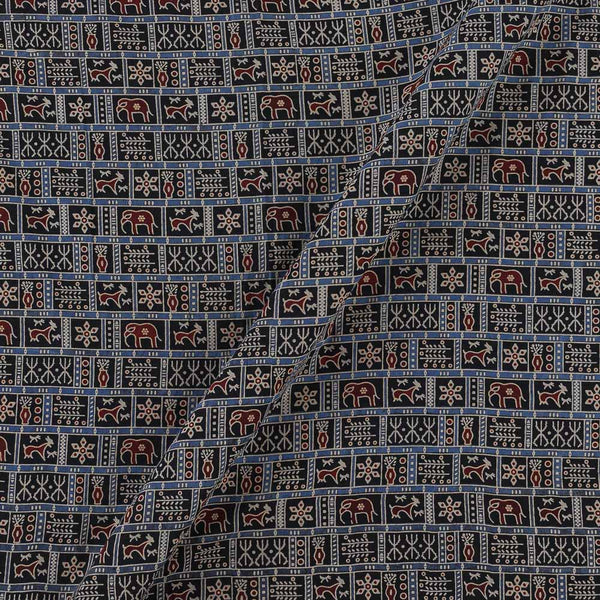 Cotton Barmer Ajrakh Black Colour Tribal Inspired Block Print Fabric Online 9567DR1