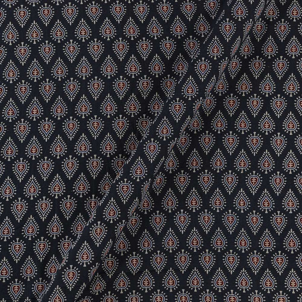 Cotton Barmer Ajrakh Black Colour Leaves Block Print Fabric Online 9567DS3
