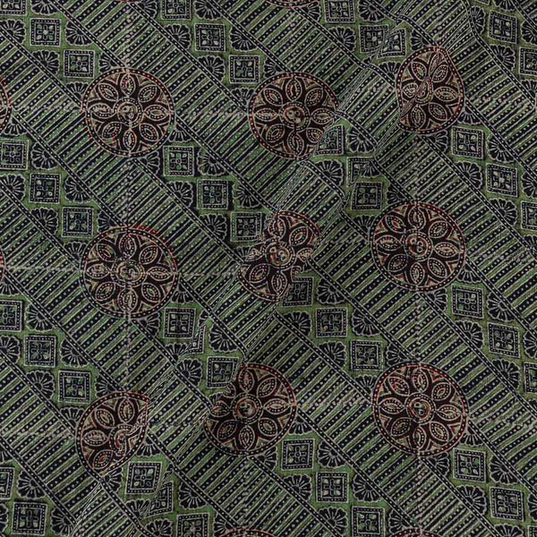 Textured Cotton Barmer Ajrakh Black Colour Geometric Block Print Fabric Online 9567EE