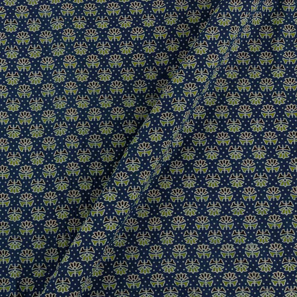 Cotton Barmer Ajrakh Indigo Blue Colour Floral Print 42 Inches Width Fabric