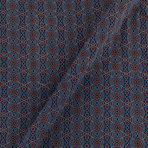 Buy Cotton Barmer Ajrakh Indigo Blue Colour All Over Border Print Fabric Online 9567EU1