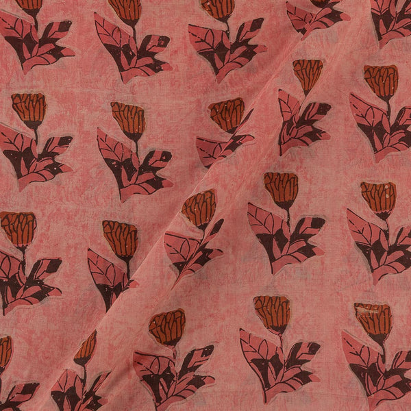 Assam Silk Feel Vanaspati [Natural Dye] Pink Lemonade Colour Floral Hand Block Print 45 Inches Width Fabric