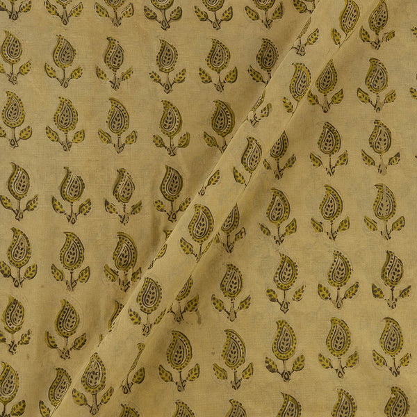 Assam Silk Feel Vanaspati [Natural Dye] Lime Yellow Colour Paisley Hand Block Print Fabric Online 9568CV3