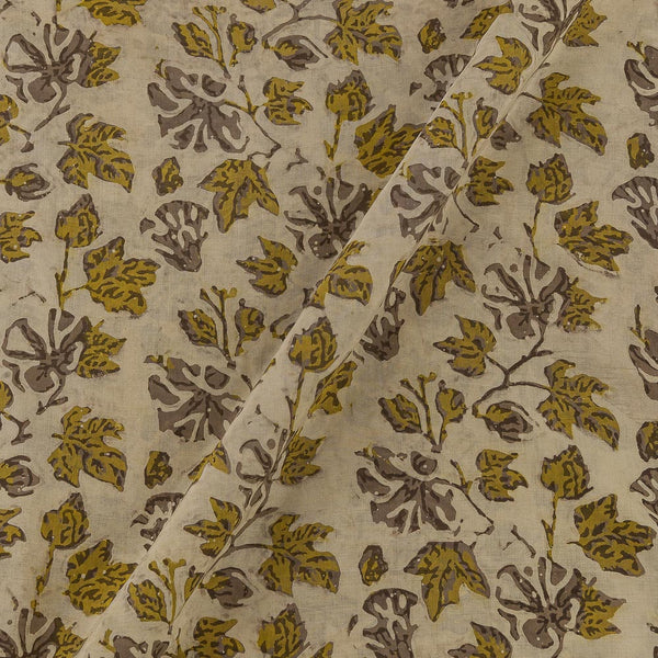Assam Silk Feel Vanaspati [Natural Dye] Lime Yellow Colour Jaal Hand Block Print Fabric Online 9568CW1