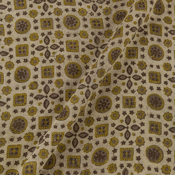 Assam Silk Feel Vanaspati [Natural Dye] Pale Yellow Colour Ajrakh Inspired Hand Block Print Fabric Online 9568CX2