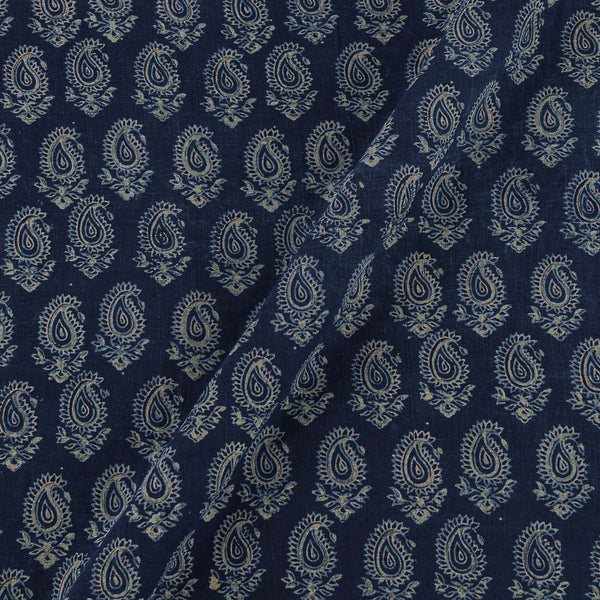 Vanaspati Ajrakh Indigo Blue Colour Authentic Paisley Block Print Cotton Fabric