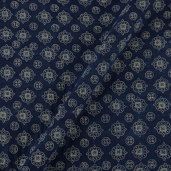 Vanaspati Ajrakh Indigo Blue Colour Authentic Geometric Block Print Cotton Fabric