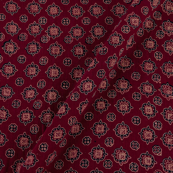 Vanaspati Ajrakh Cherry Red Colour Authentic Geometric Block Print Cotton Fabric