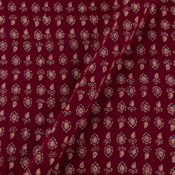 Vanaspati Ajrakh Cherry Red Colour Authentic Leaves Block Print Cotton Fabric
