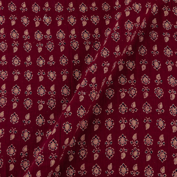Vanaspati Ajrakh Cherry Red Colour Authentic Leaves Block Print Cotton Fabric cut of 0.85 Meter